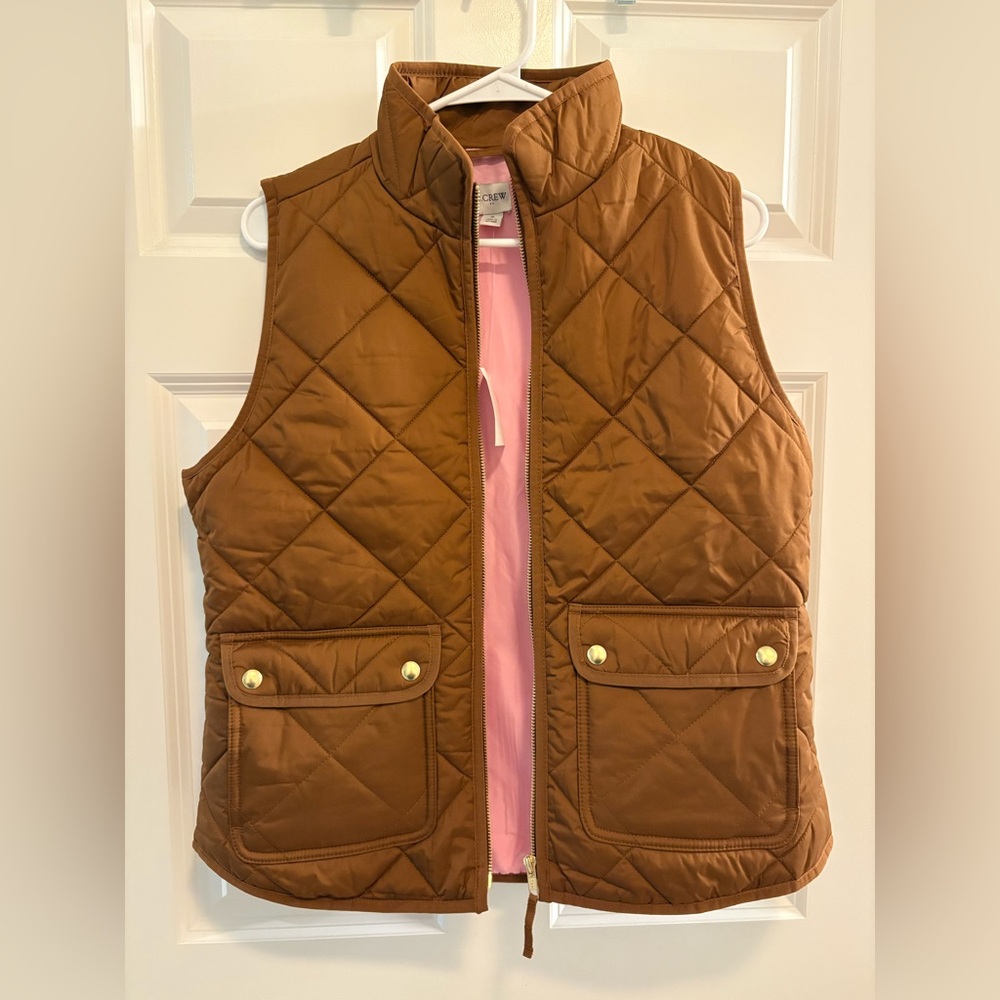 J. Crew Brown and Gold Quilted Vest with Standing Collar
